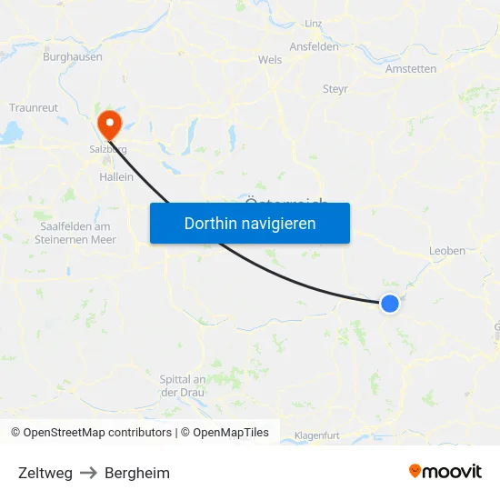 Zeltweg to Bergheim map