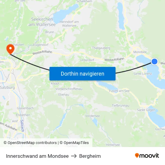 Innerschwand am Mondsee to Bergheim map