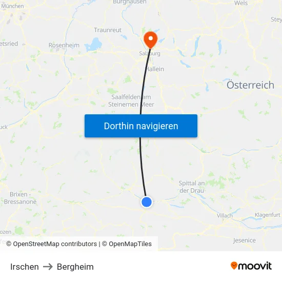Irschen to Bergheim map