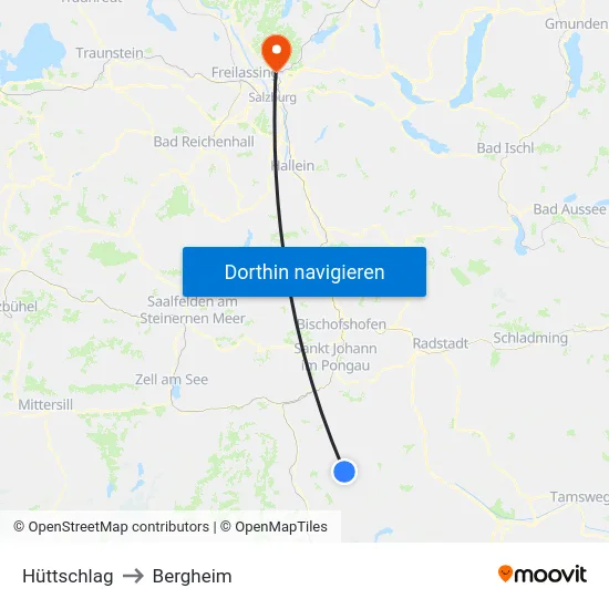 Hüttschlag to Bergheim map