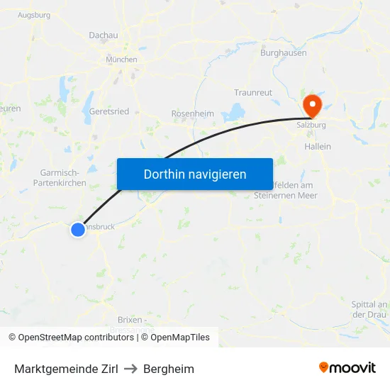 Marktgemeinde Zirl to Bergheim map
