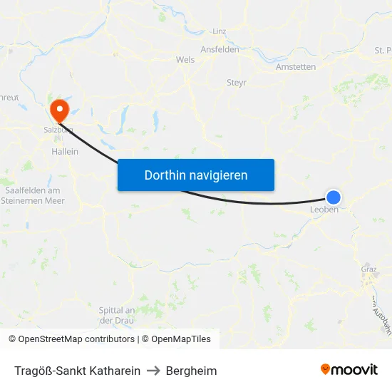 Tragöß-Sankt Katharein to Bergheim map