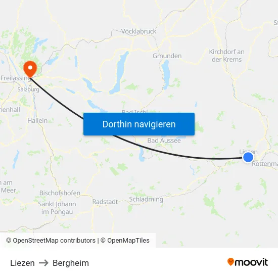 Liezen to Bergheim map