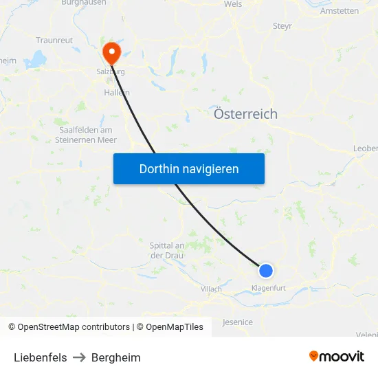 Liebenfels to Bergheim map