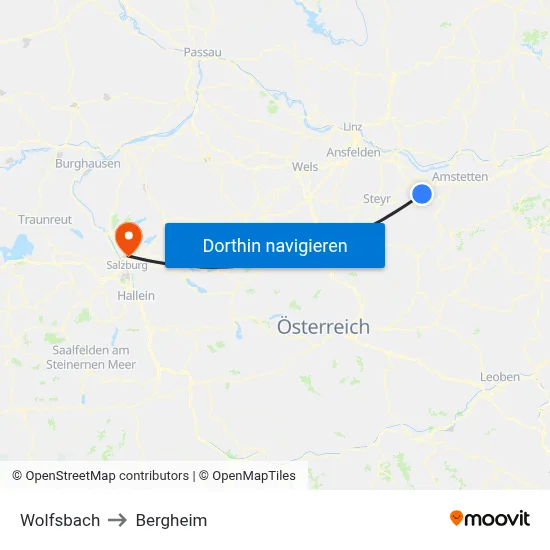 Wolfsbach to Bergheim map