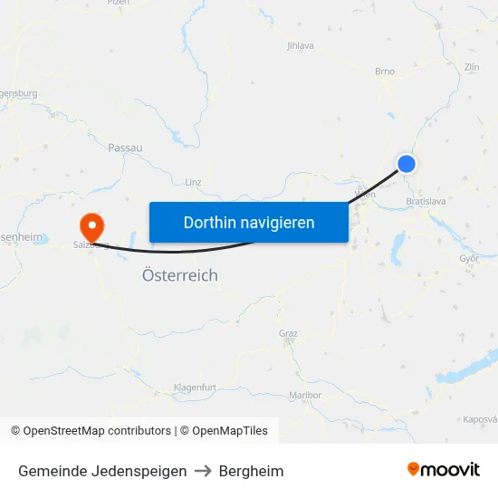 Gemeinde Jedenspeigen to Bergheim map