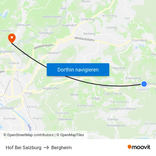 Hof Bei Salzburg to Bergheim map