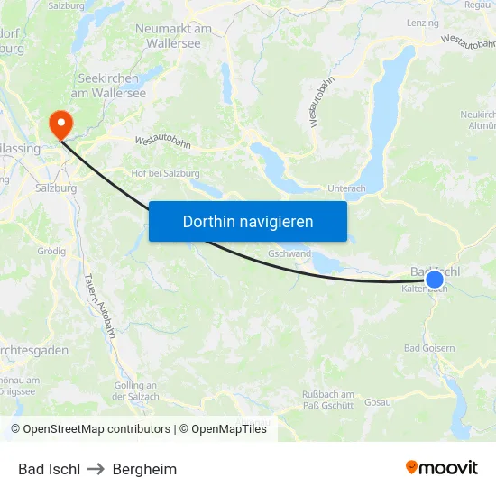 Bad Ischl to Bergheim map