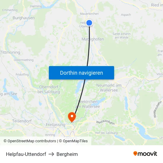 Helpfau-Uttendorf to Bergheim map