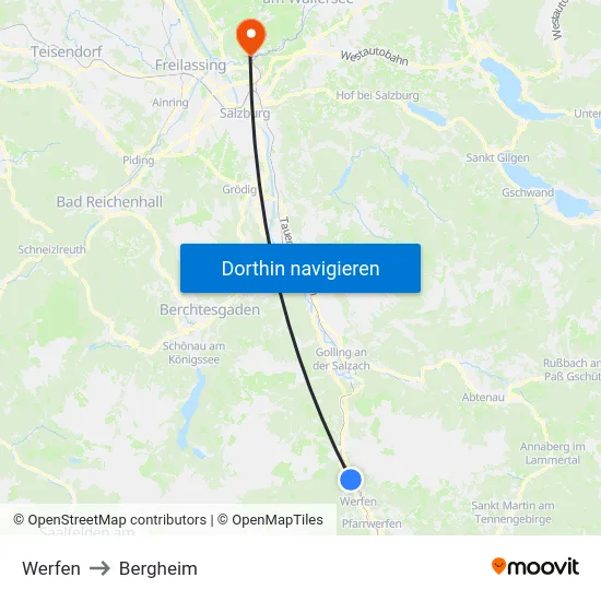 Werfen to Bergheim map
