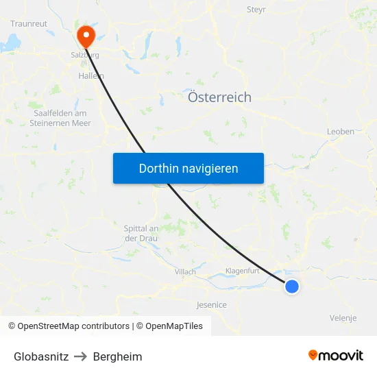 Globasnitz to Bergheim map