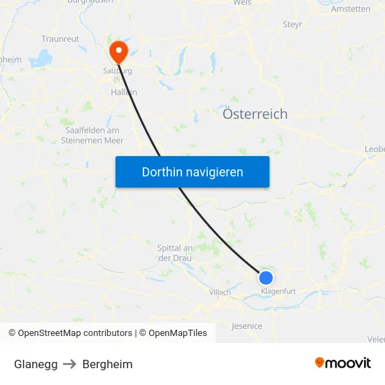Glanegg to Bergheim map