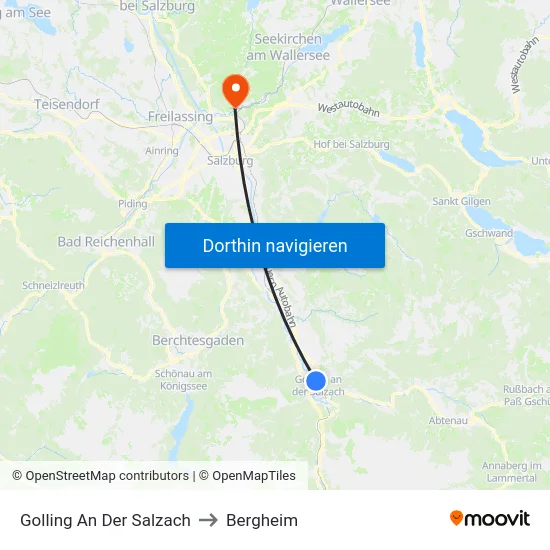 Golling An Der Salzach to Bergheim map