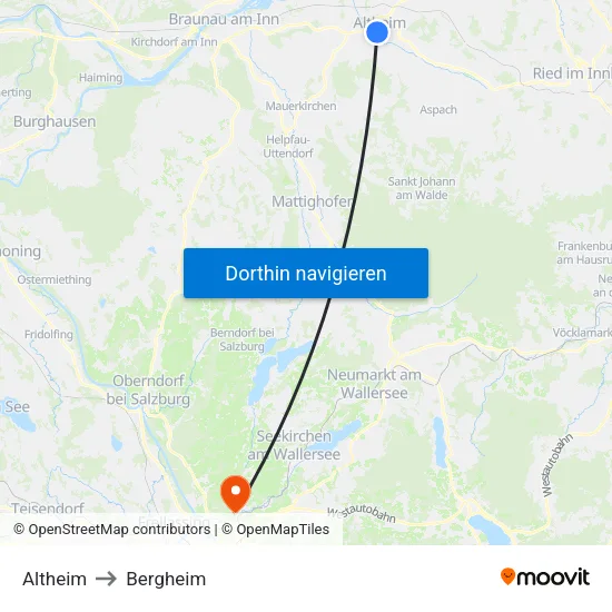 Altheim to Bergheim map