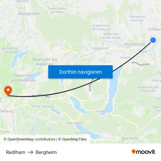 Redlham to Bergheim map