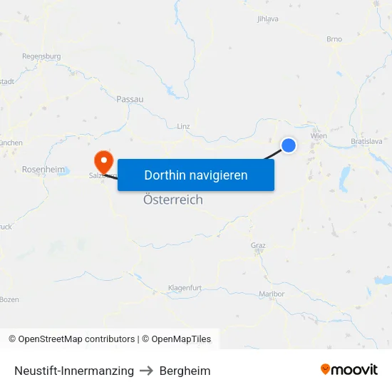 Neustift-Innermanzing to Bergheim map