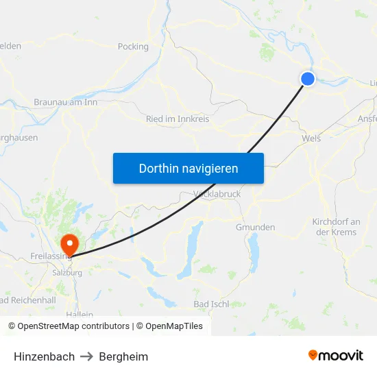 Hinzenbach to Bergheim map