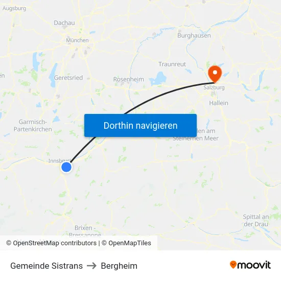 Gemeinde Sistrans to Bergheim map
