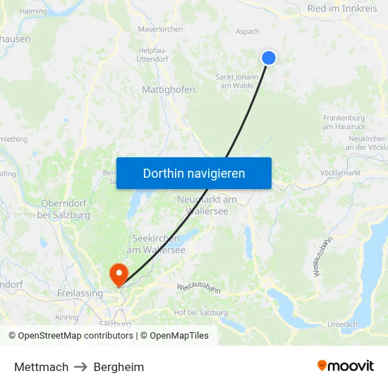 Mettmach to Bergheim map