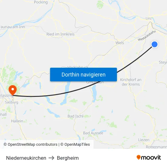 Niederneukirchen to Bergheim map
