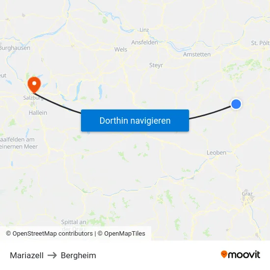 Mariazell to Bergheim map