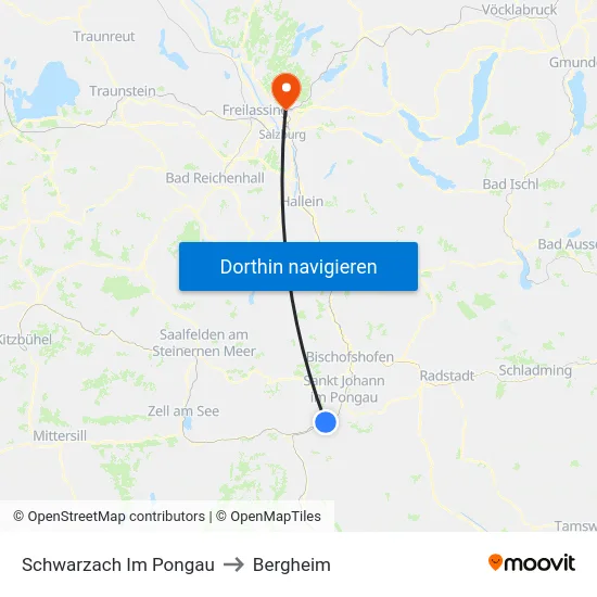 Schwarzach Im Pongau to Bergheim map