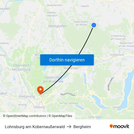 Lohnsburg am Kobernaußerwald to Bergheim map