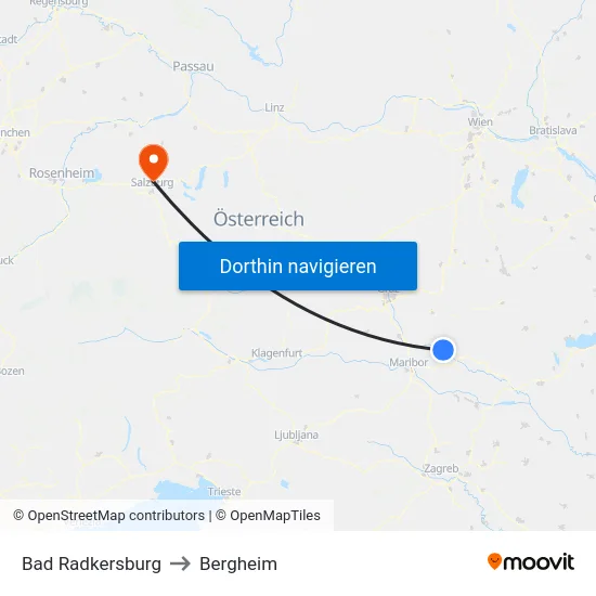 Bad Radkersburg to Bergheim map