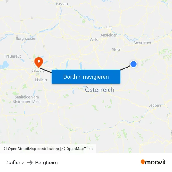 Gaflenz to Bergheim map