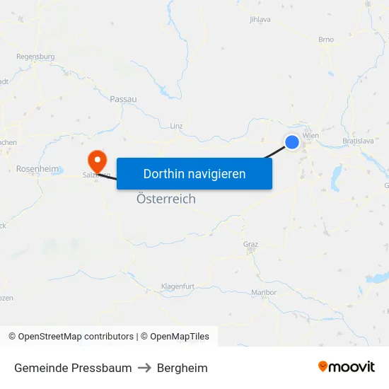 Gemeinde Pressbaum to Bergheim map