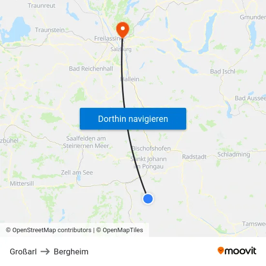 Großarl to Bergheim map