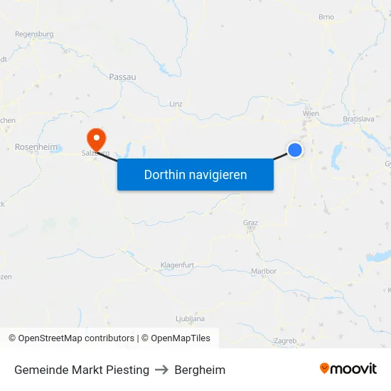 Gemeinde Markt Piesting to Bergheim map
