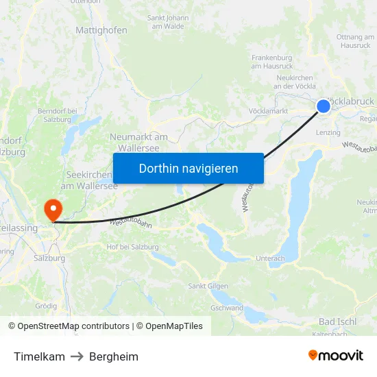 Timelkam to Bergheim map