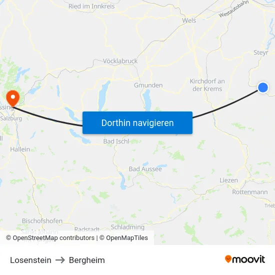 Losenstein to Bergheim map