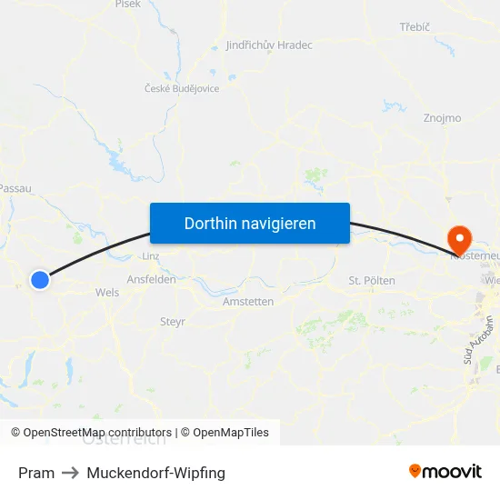 Pram to Muckendorf-Wipfing map