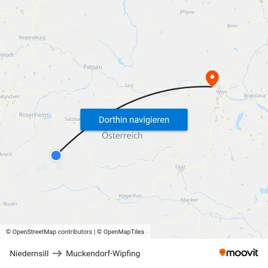 Niedernsill to Muckendorf-Wipfing map