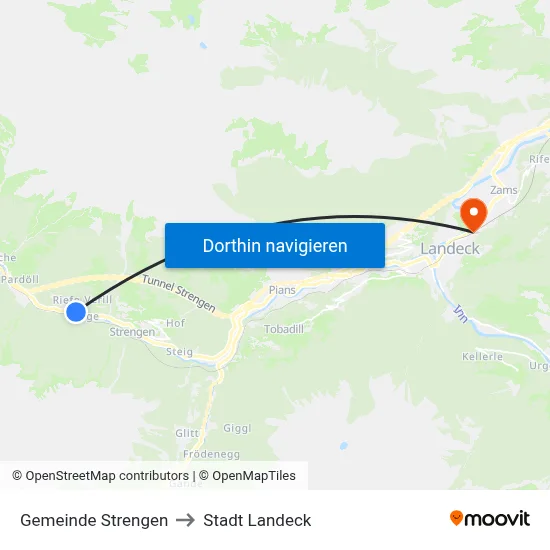 Gemeinde Strengen to Stadt Landeck map