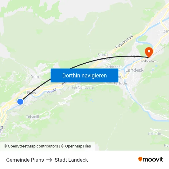 Gemeinde Pians to Stadt Landeck map