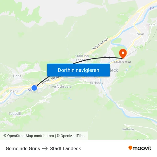 Gemeinde Grins to Stadt Landeck map