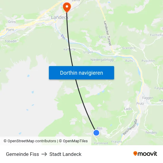 Gemeinde Fiss to Stadt Landeck map