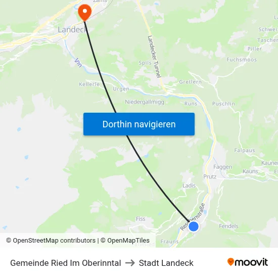 Gemeinde Ried Im Oberinntal to Stadt Landeck map