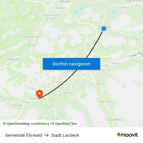 Gemeinde Ehrwald to Stadt Landeck map