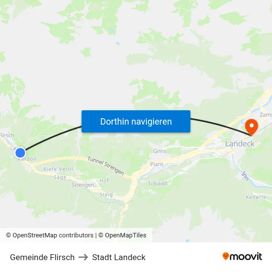 Gemeinde Flirsch to Stadt Landeck map