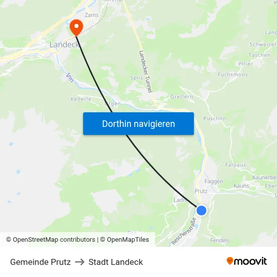 Gemeinde Prutz to Stadt Landeck map