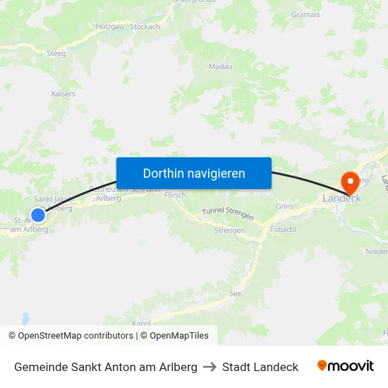 Gemeinde Sankt Anton am Arlberg to Stadt Landeck map