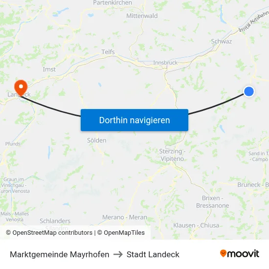 Marktgemeinde Mayrhofen to Stadt Landeck map