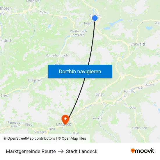 Marktgemeinde Reutte to Stadt Landeck map