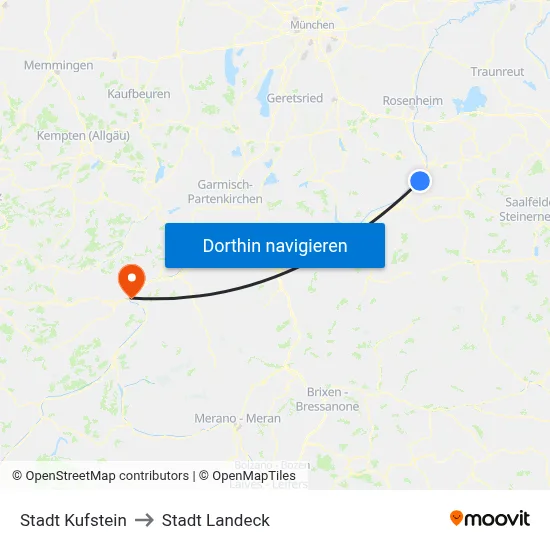 Stadt Kufstein to Stadt Landeck map