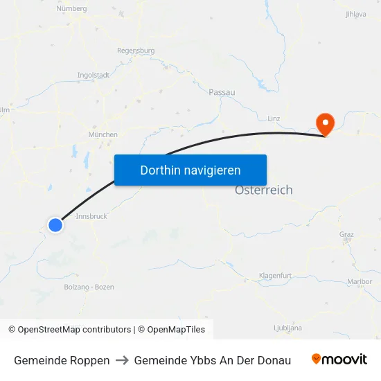 Gemeinde Roppen to Gemeinde Ybbs An Der Donau map