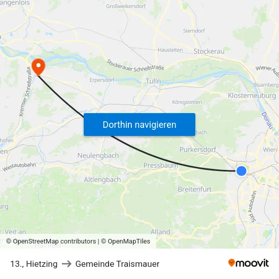 13., Hietzing to Gemeinde Traismauer map